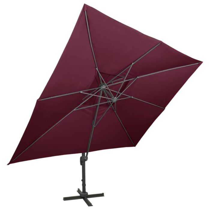 Parasol de jardin en porte-à-faux à double toit rouge bordeaux – Image 2
