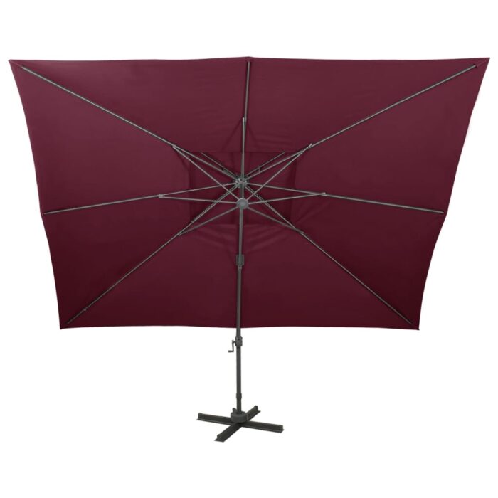 Parasol de jardin en porte-à-faux à double toit rouge bordeaux – Image 3