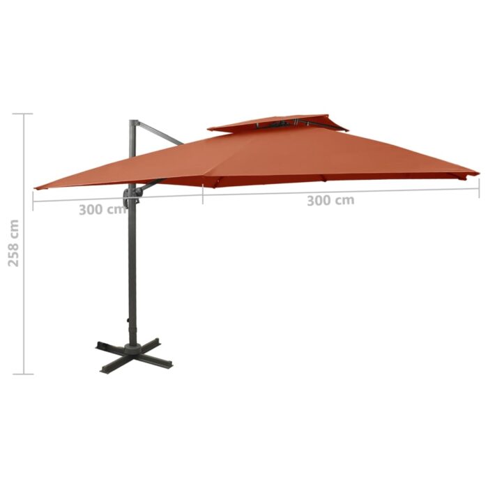 Parasol de jardin en porte-à-faux avec double toit terre cuite – Image 8