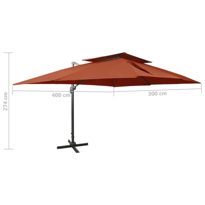 Parasol de jardin en porte-à-faux avec double toit terre cuite – Image 8