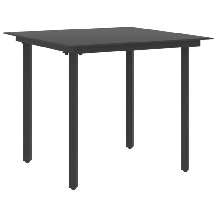 Table à dîner de jardin Noir 80x80x74 cm Acier et verre – Image 1