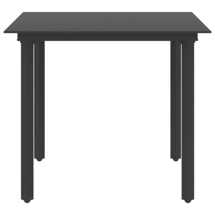Table à dîner de jardin Noir 80x80x74 cm Acier et verre – Image 2