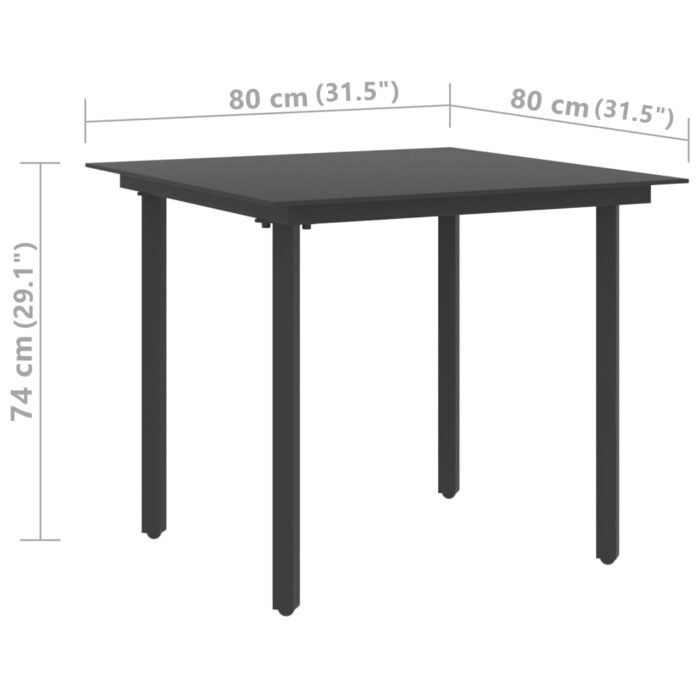 Table à dîner de jardin Noir 80x80x74 cm Acier et verre – Image 3