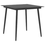 Table à dîner de jardin Noir 80x80x74 cm Acier et verre