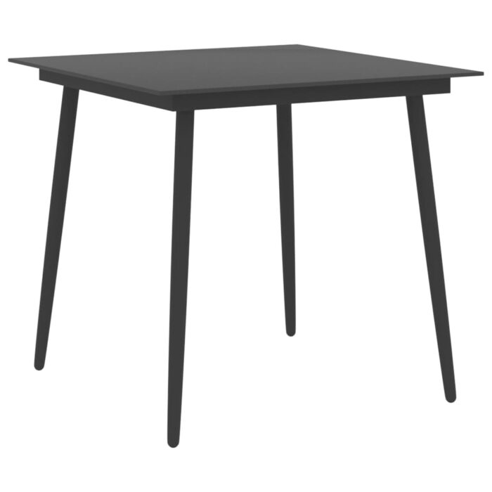 Table à dîner de jardin Noir 80x80x74 cm Acier et verre – Image 1
