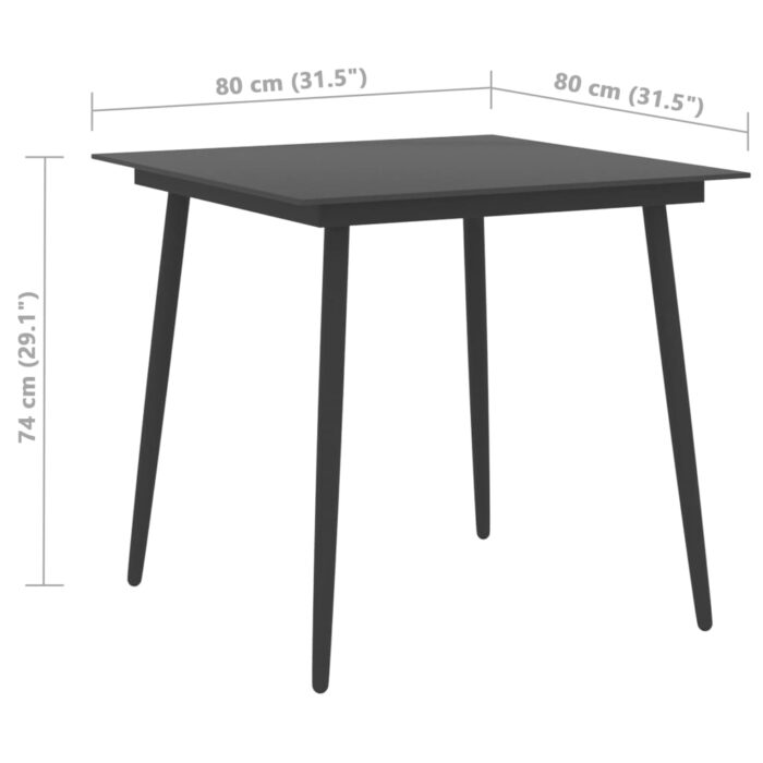 Table à dîner de jardin Noir 80x80x74 cm Acier et verre – Image 3