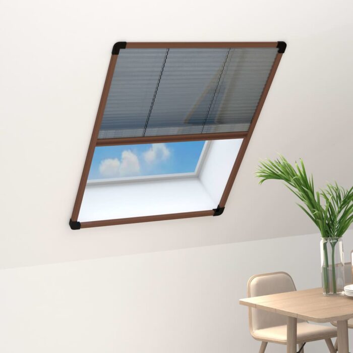 Moustiquaire plissée pour fenêtre Aluminium Marron 60x80 cm – Image 1