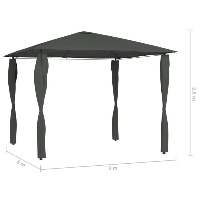 Belvédère à revêtement de poteaux 3x3x2,6 m Anthracite 160 g/m² – Image 3