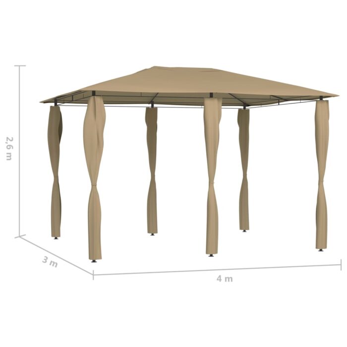 Belvédère avec revêtement de poteaux 3x4x2,6 m Taupe 160 g/m² – Image 3