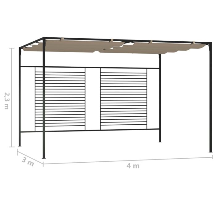 Belvédère avec auvent rétractable 3x4x2,3 m Taupe 180 g/m² – Image 6