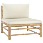 Salon de jardin 2 pcs avec coussins blanc crème Bambou – Image 2