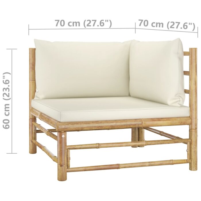 Salon de jardin 2 pcs avec coussins blanc crème Bambou – Image 5