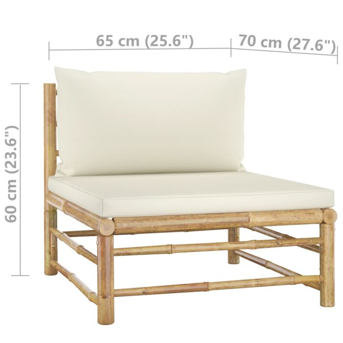 Salon de jardin 2 pcs avec coussins blanc crème Bambou – Image 6