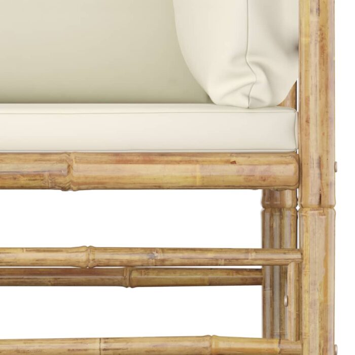 Salon de jardin 2 pcs avec coussins blanc crème Bambou – Image 3