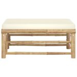 Repose-pied de jardin avec coussin blanc crème Bambou – Image 2