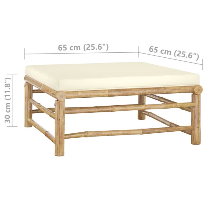 Repose-pied de jardin avec coussin blanc crème Bambou – Image 4