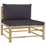 Salon de jardin 3 pcs avec coussins gris foncé Bambou – Image 2