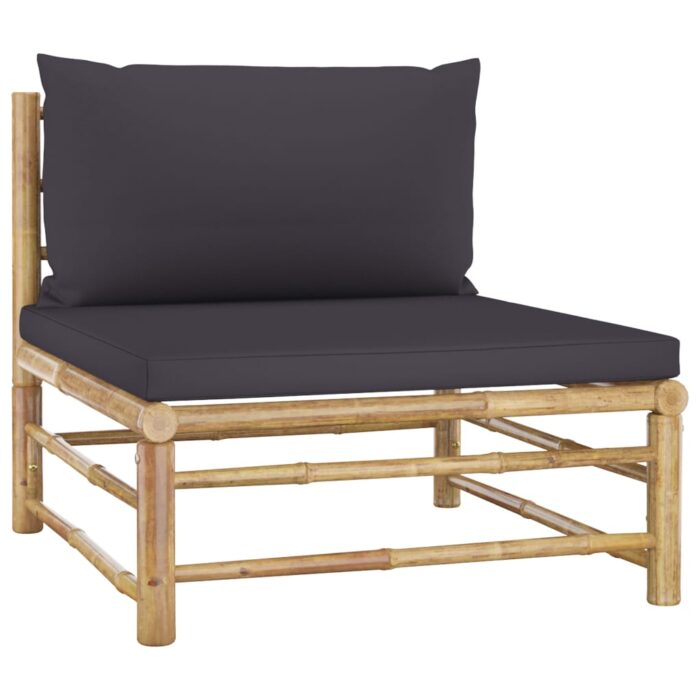 Salon de jardin 3 pcs avec coussins gris foncé Bambou – Image 2