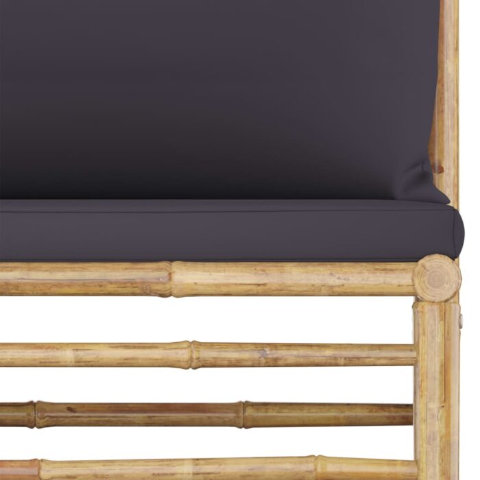 Salon de jardin 3 pcs avec coussins gris foncé Bambou – Image 3