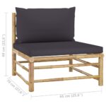 Salon de jardin 3 pcs avec coussins gris foncé Bambou – Image 7