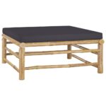 Repose-pied de jardin avec coussin gris foncé Bambou