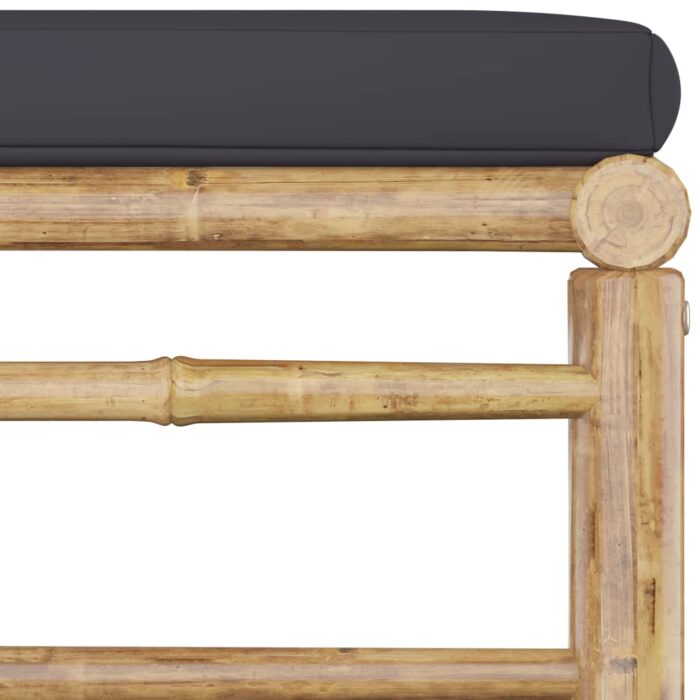 Repose-pied de jardin avec coussin gris foncé Bambou – Image 3
