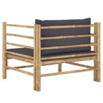 Canapé de jardin avec coussins gris foncé Bambou – Image 3