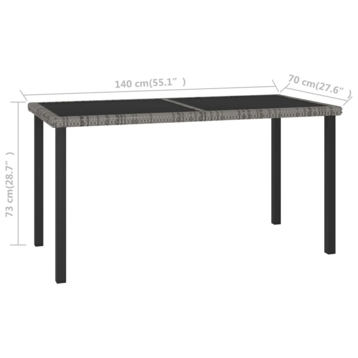 Table à dîner de jardin Gris 140x70x73 cm Résine tressée – Image 4