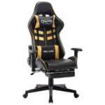 Chaise de jeu avec repose-pied Noir et doré Cuir artificiel