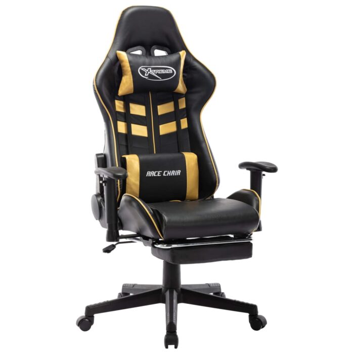 Chaise de jeu avec repose-pied Noir et doré Cuir artificiel – Image 1