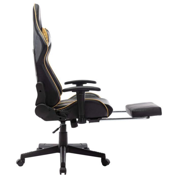 Chaise de jeu avec repose-pied Noir et doré Cuir artificiel – Image 4
