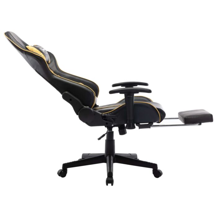 Chaise de jeu avec repose-pied Noir et doré Cuir artificiel – Image 6
