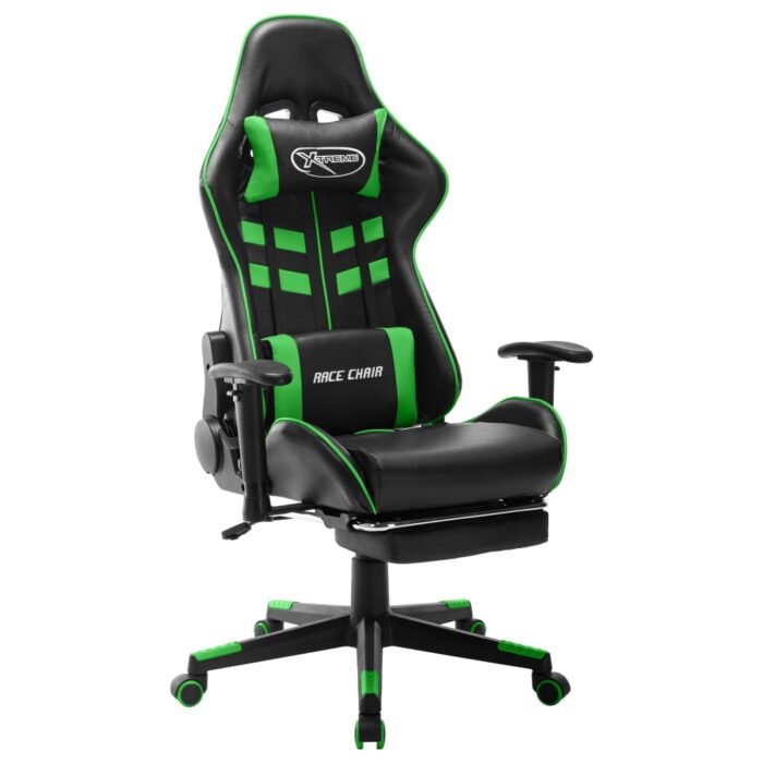 Chaise de jeu avec repose-pied Noir et vert Cuir artificiel – Image 1