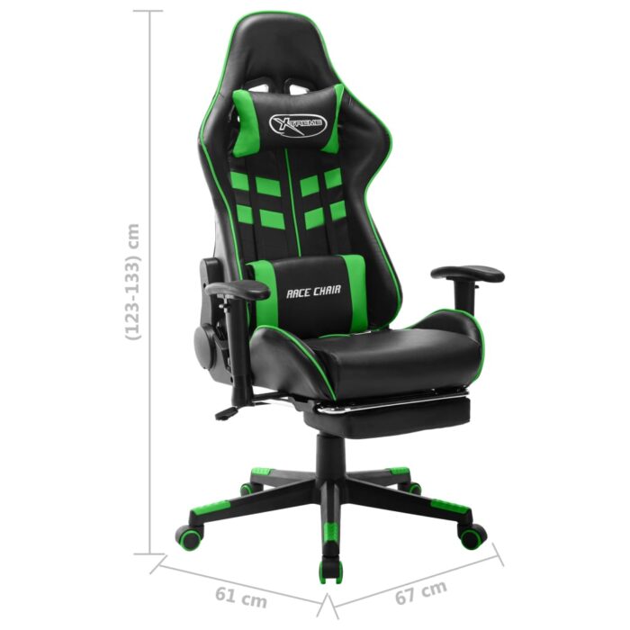 Chaise de jeu avec repose-pied Noir et vert Cuir artificiel – Image 9