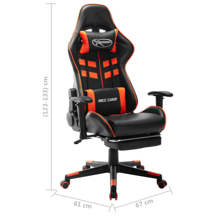 Chaise de jeu avec repose-pied Noir et orange Cuir artificiel – Image 9
