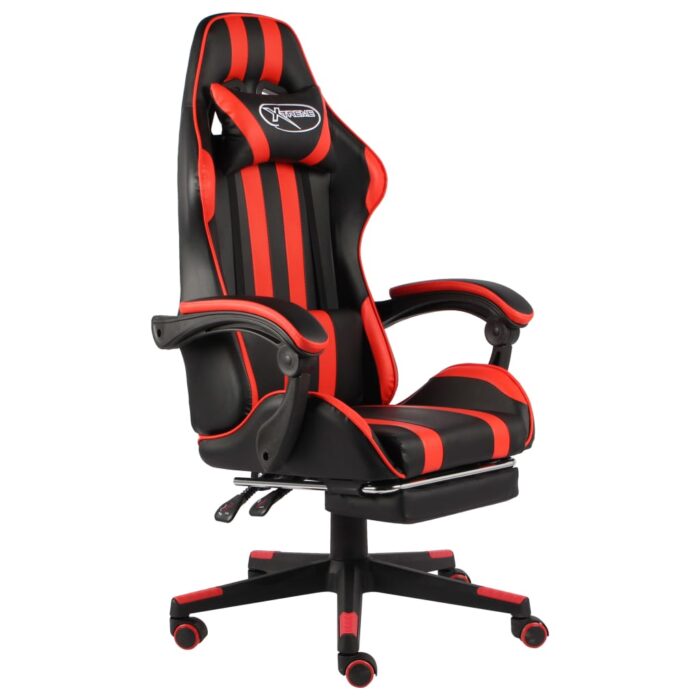 Fauteuil de jeux vidéo et repose-pied Noir et rouge Similicuir – Image 1
