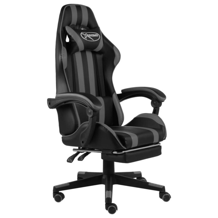 Fauteuil de jeux vidéo avec repose-pied Noir et gris Similicuir – Image 1