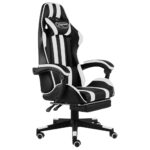 Fauteuil de jeux vidéo et repose-pied Noir et blanc Similicuir