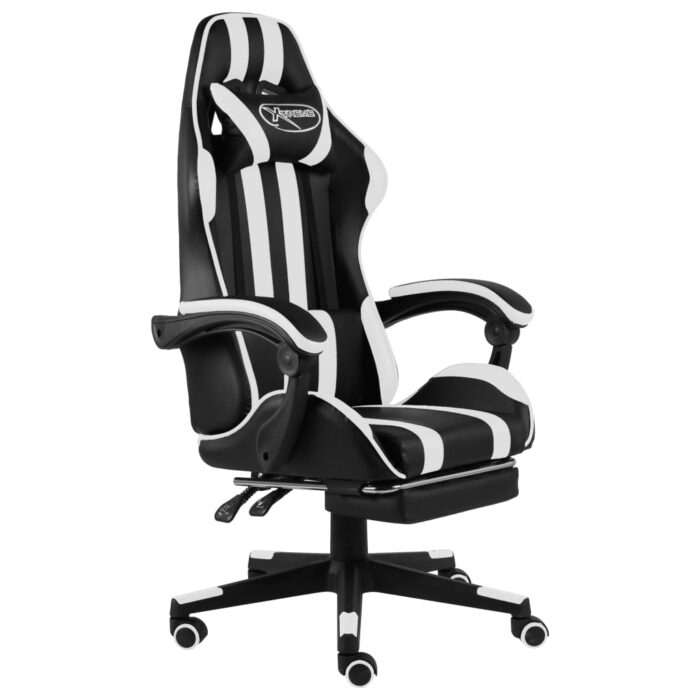 Fauteuil de jeux vidéo et repose-pied Noir et blanc Similicuir – Image 1