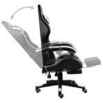 Fauteuil de jeux vidéo et repose-pied Noir et blanc Similicuir – Image 2