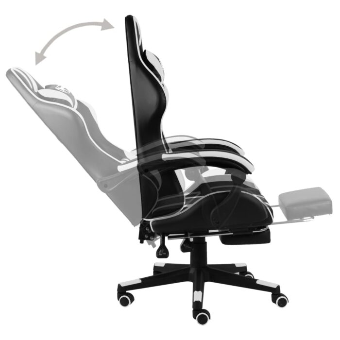 Fauteuil de jeux vidéo et repose-pied Noir et blanc Similicuir – Image 2