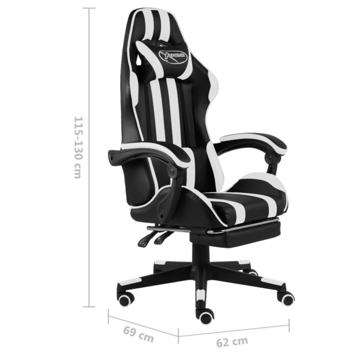 Fauteuil de jeux vidéo et repose-pied Noir et blanc Similicuir – Image 5
