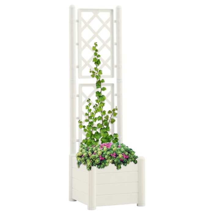 Jardinière avec treillis 43x43x142 cm PP Blanc – Image 1