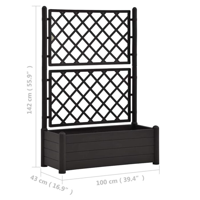 Jardinière avec treillis 100x43x142 cm PP Anthracite – Image 6