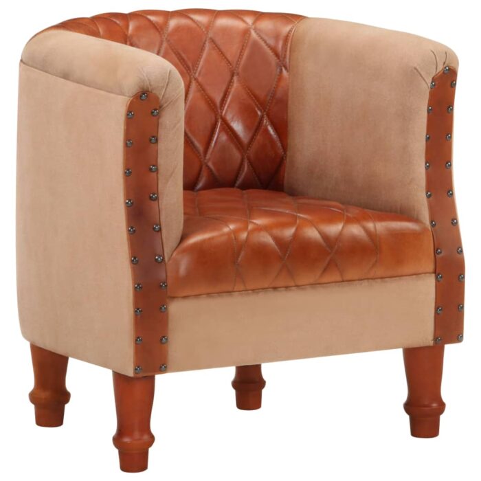 Chaise cabriolet marron cuir véritable bois de manguier massif – Image 1