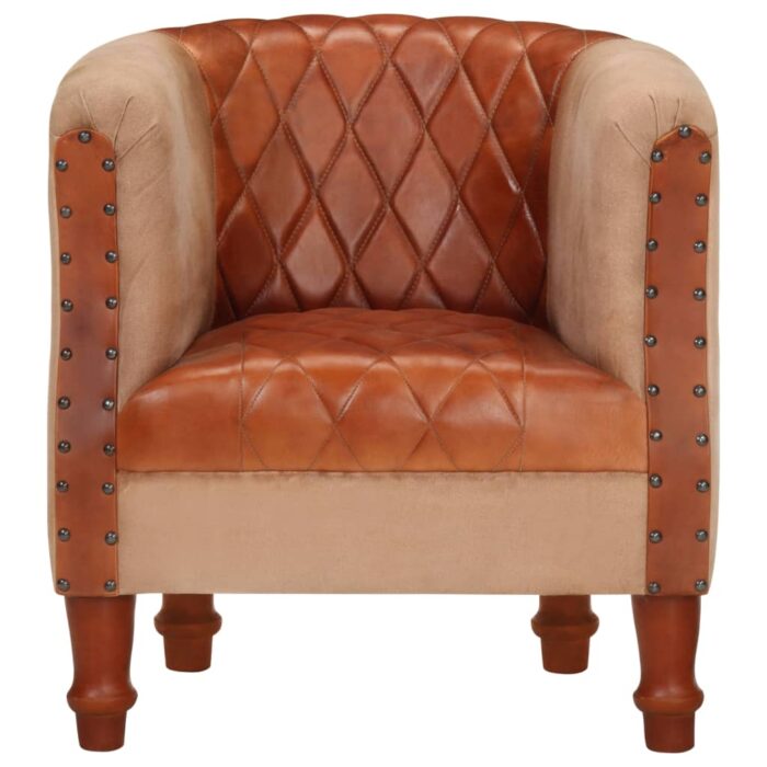 Chaise cabriolet marron cuir véritable bois de manguier massif – Image 3