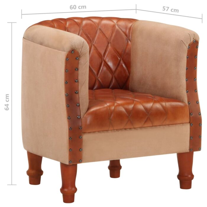 Chaise cabriolet marron cuir véritable bois de manguier massif – Image 7