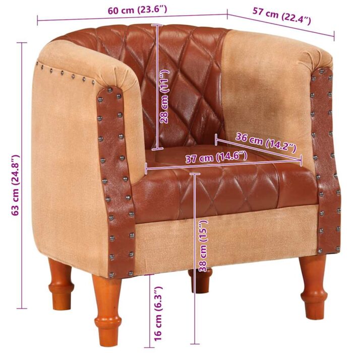 Chaise cabriolet marron cuir véritable bois de manguier massif – Image 8
