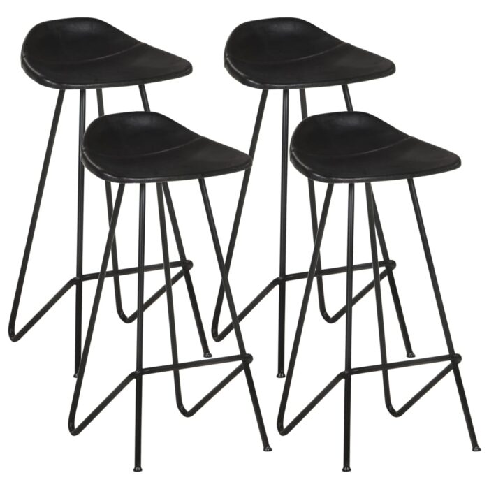 Tabourets de bar lot de 4 noir cuir véritable – Image 1
