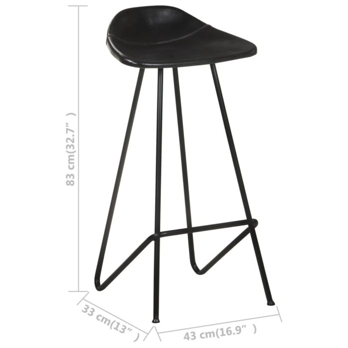 Tabourets de bar lot de 4 noir cuir véritable – Image 11